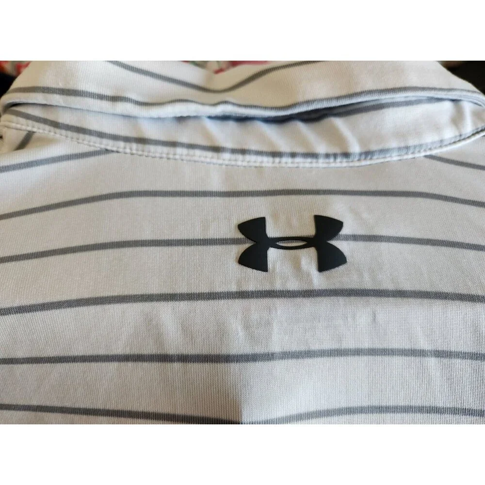 Under Armour Shirt Mens XXL White Gray Heatgear Playoff Polo Performance Stretch - Picture 3 of 4